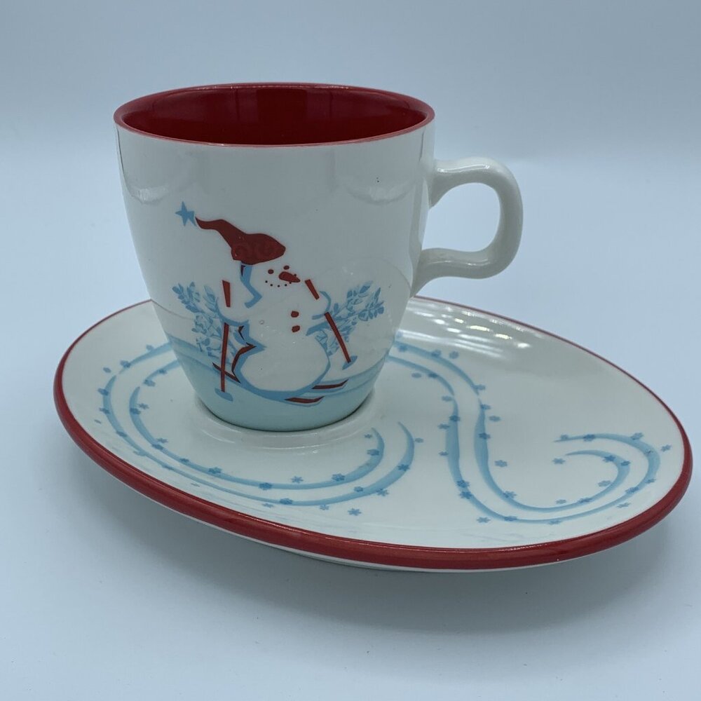 Starbucks Holiday 2007 Snowman Espresso Cup & Saucer Set Cookies and Milk Santa